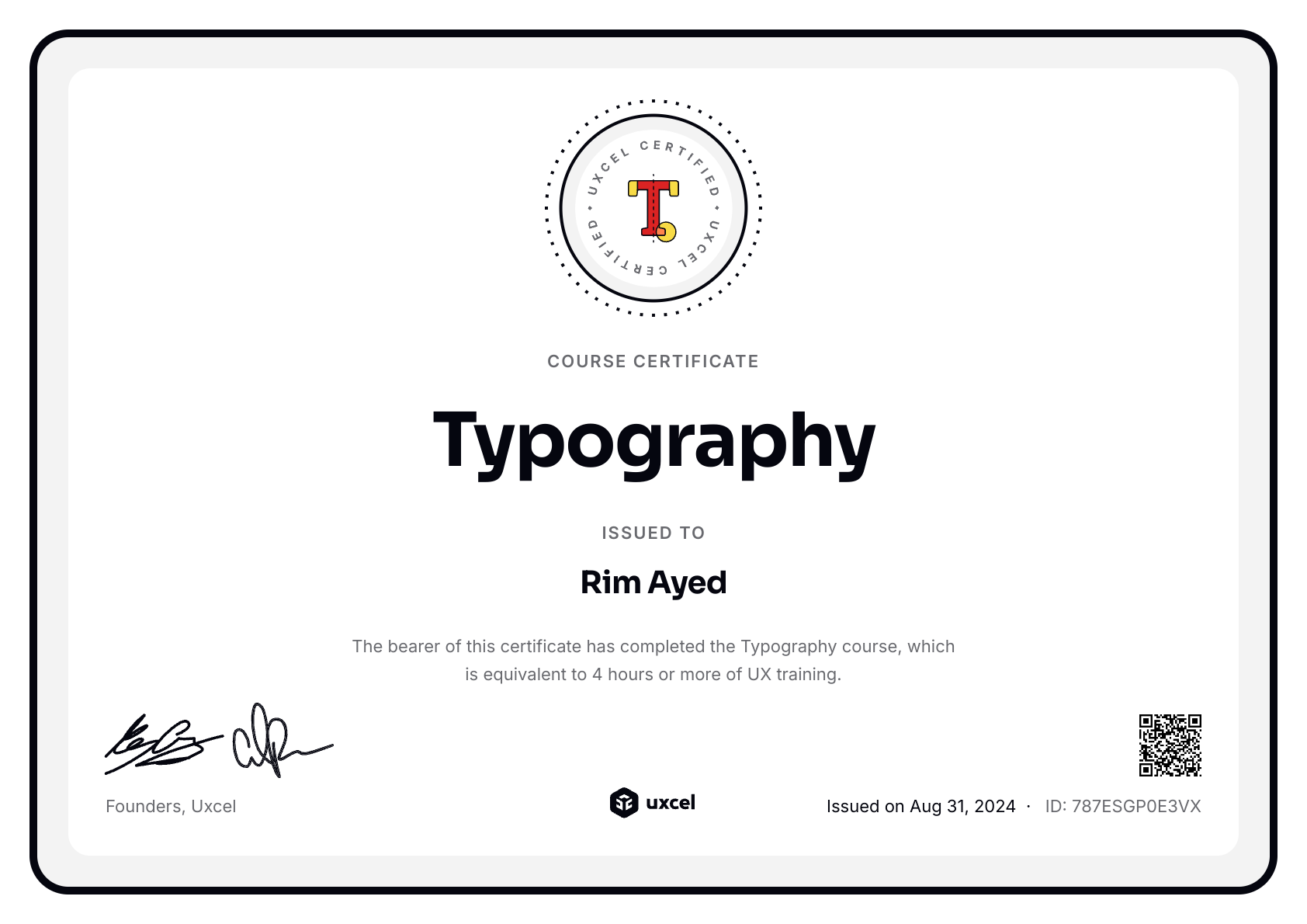 Rim Ayed's certificate